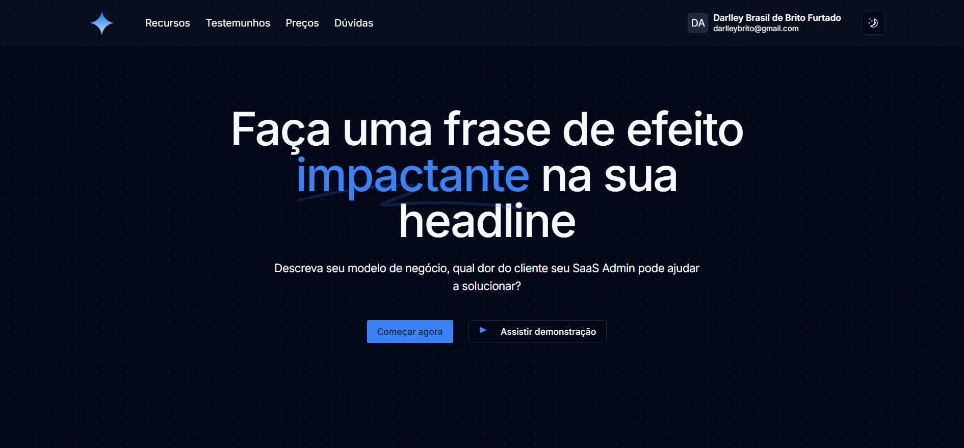 Landing Page tema escuro sistemas de cores azul