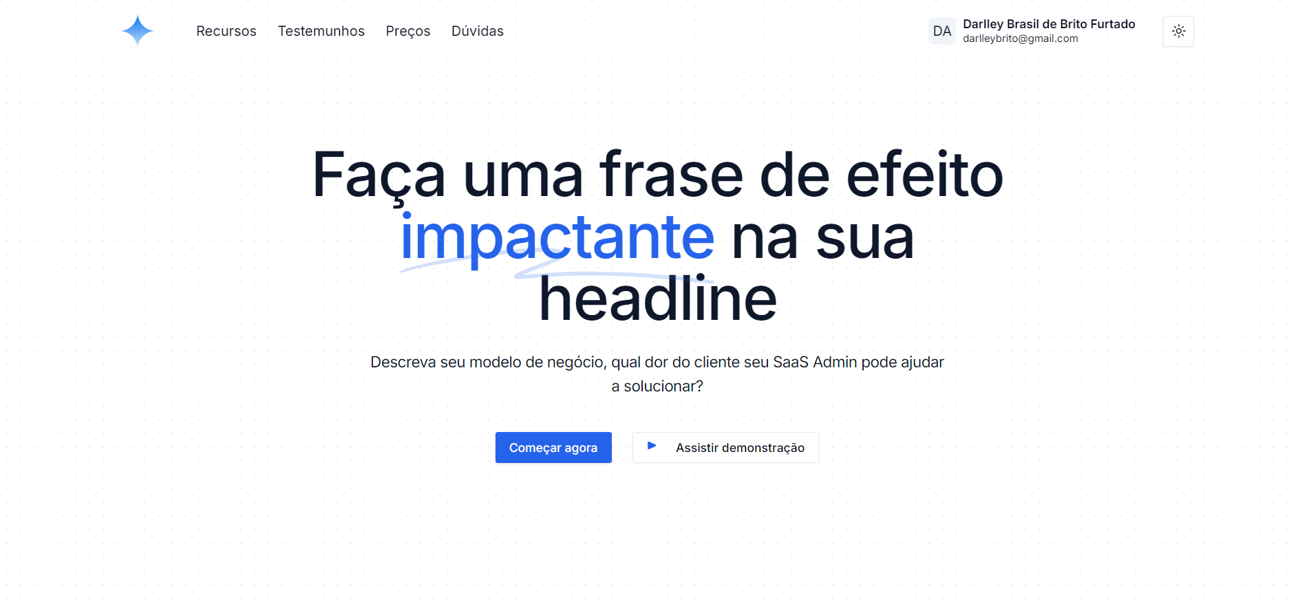 Landing Page tema claro sistemas de cores azul