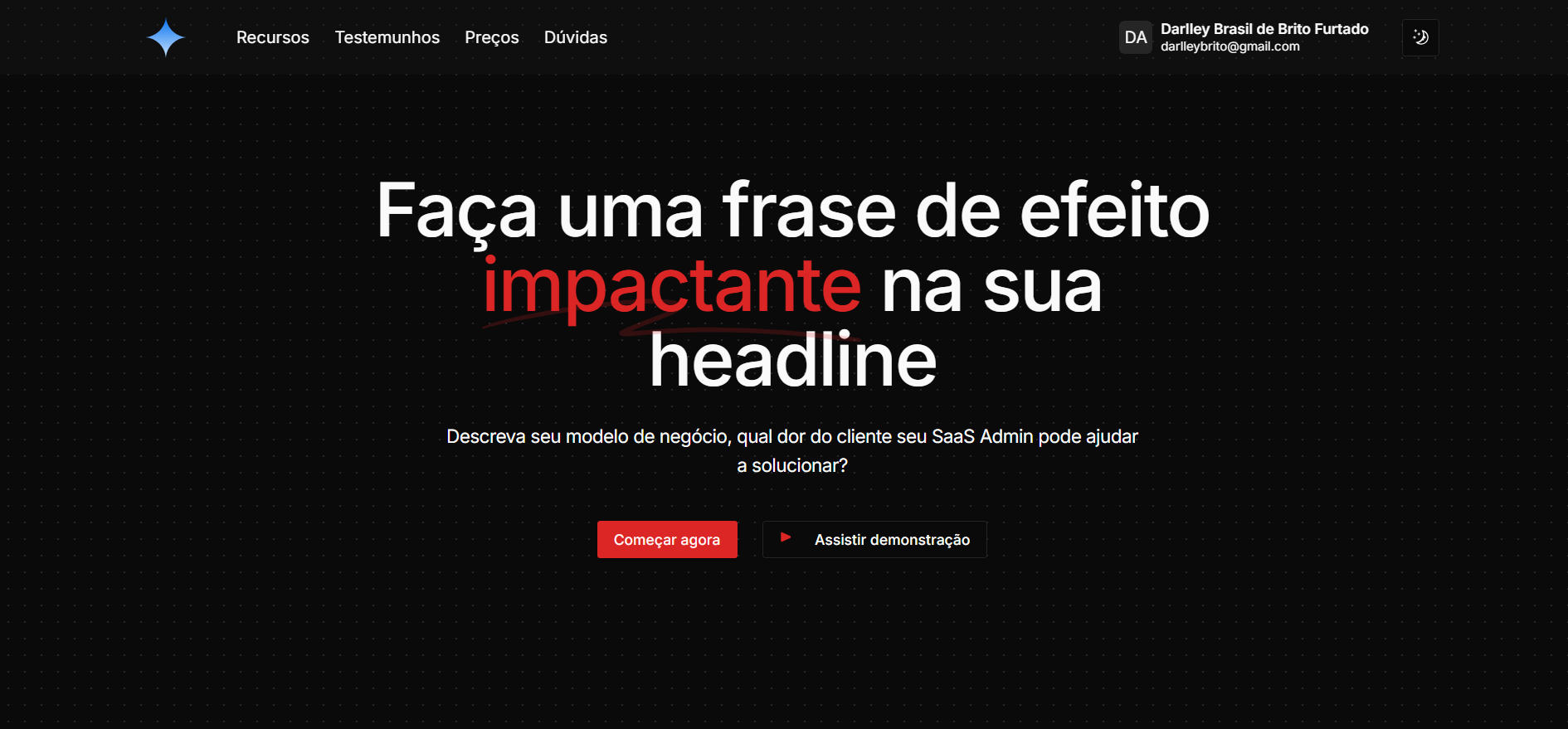 Landing Page tema claro sistemas de cores vermelho