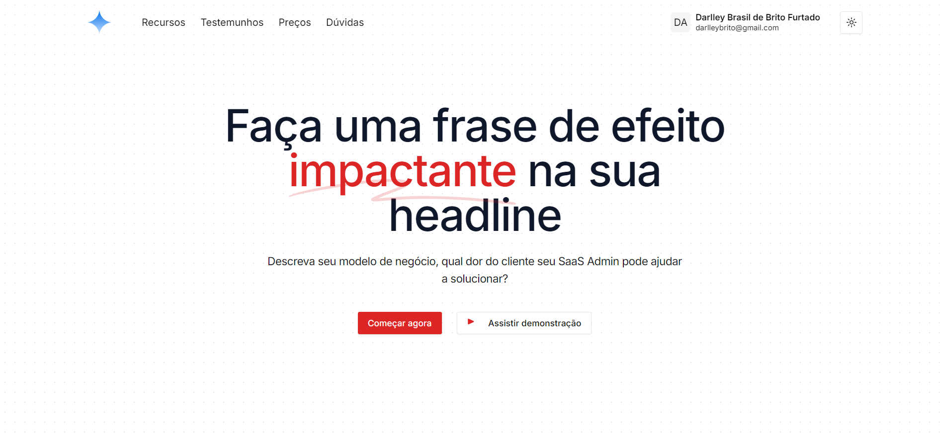 Landing Page tema claro sistemas de cores vermelho